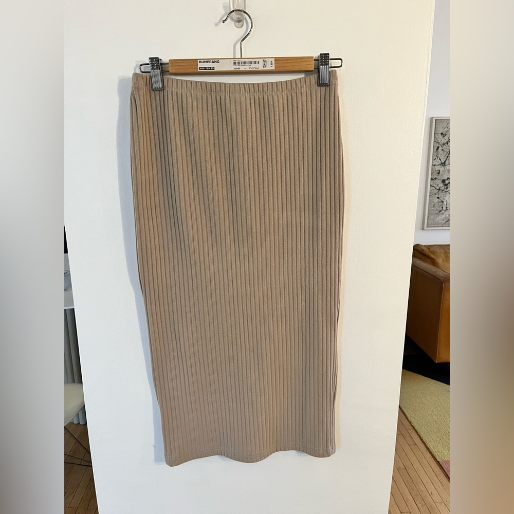 Taupe Jersey Ribbed Pencil Skirt